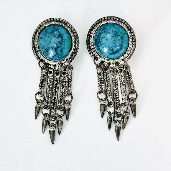 Source Unknown Jewelry - Vintage 90’s Silver Turquoise Chandelier Dangle Earrings Western Southwestern